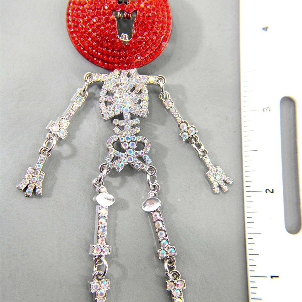 Sparkling Red and Silver Skeleton Brooch